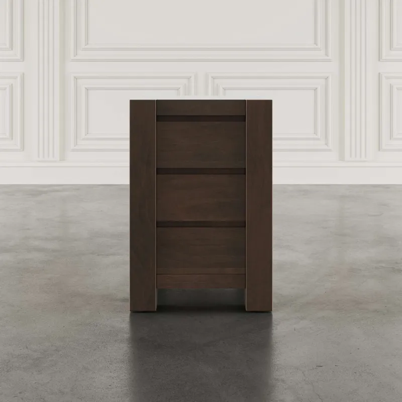 Brownstone Transitional Modern Block-Frame Chairside End Table With Storage Drawers