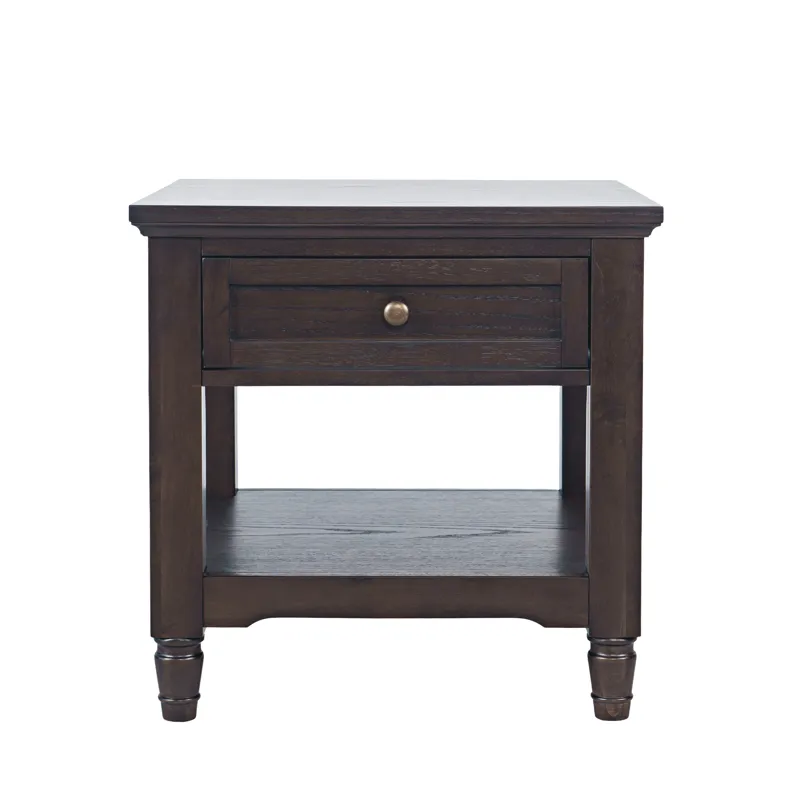 Brentwood Modern Transitional 24\" Square End Table With Drawer And Storage Shelf
