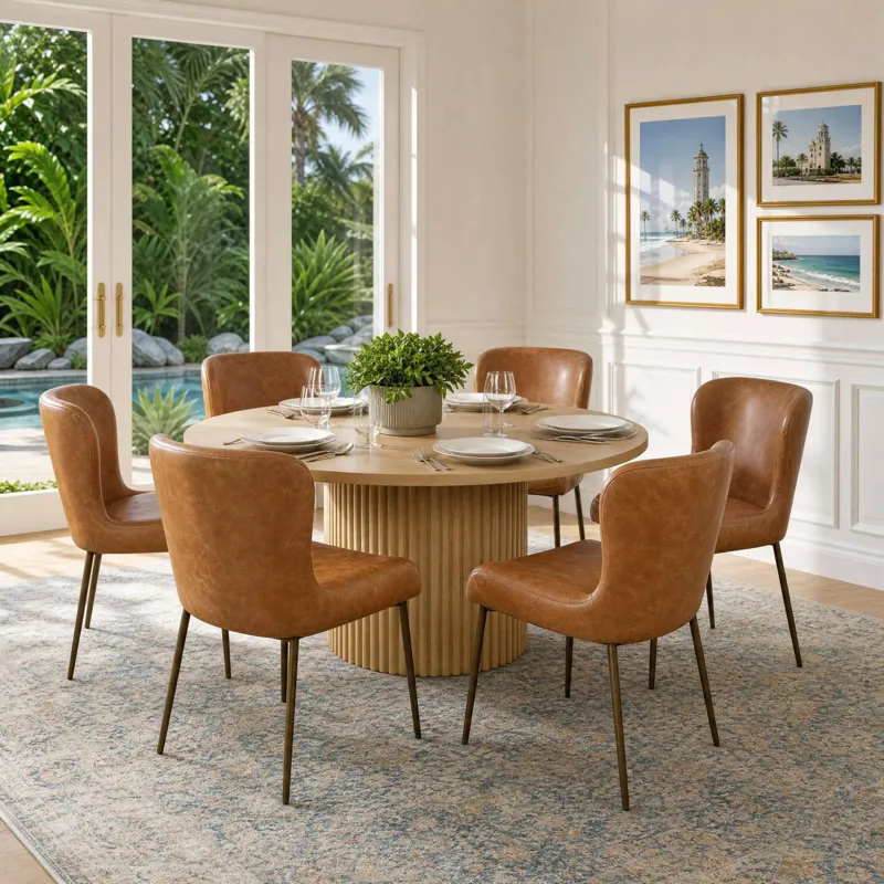 Auden 7-Piece Mid-Century Modern Dining Set With Easley Upholstered Chairs