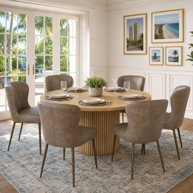 Auden 7-Piece Mid-Century Modern Dining Set With Easley Upholstered Chairs