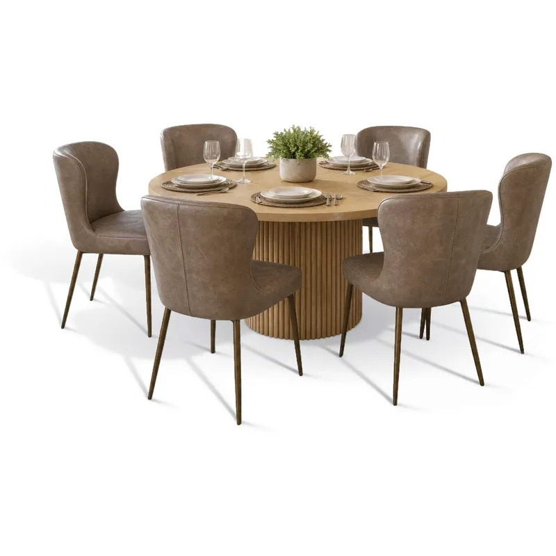 Auden 7-Piece Mid-Century Modern Dining Set With Easley Upholstered Chairs