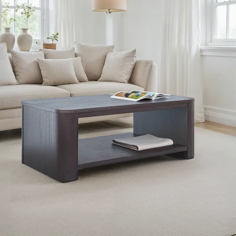 Janzen Contemporary Modern 50\" Rolling Coffee Table With Open Storage Shelf