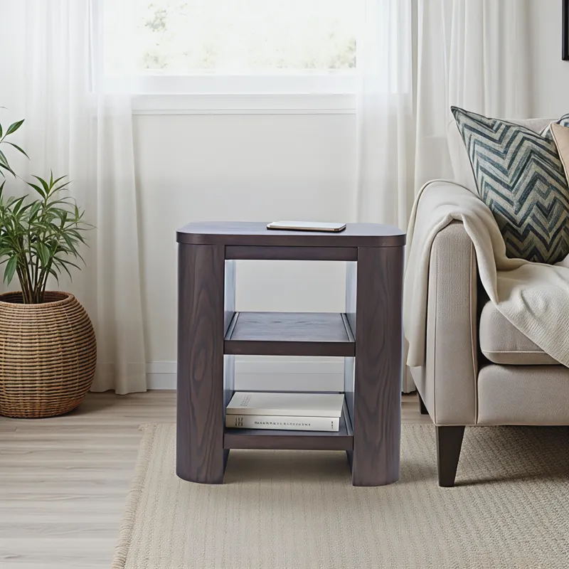 Janzen Contemporary Modern End Table With Open Storage And Rounded Corners