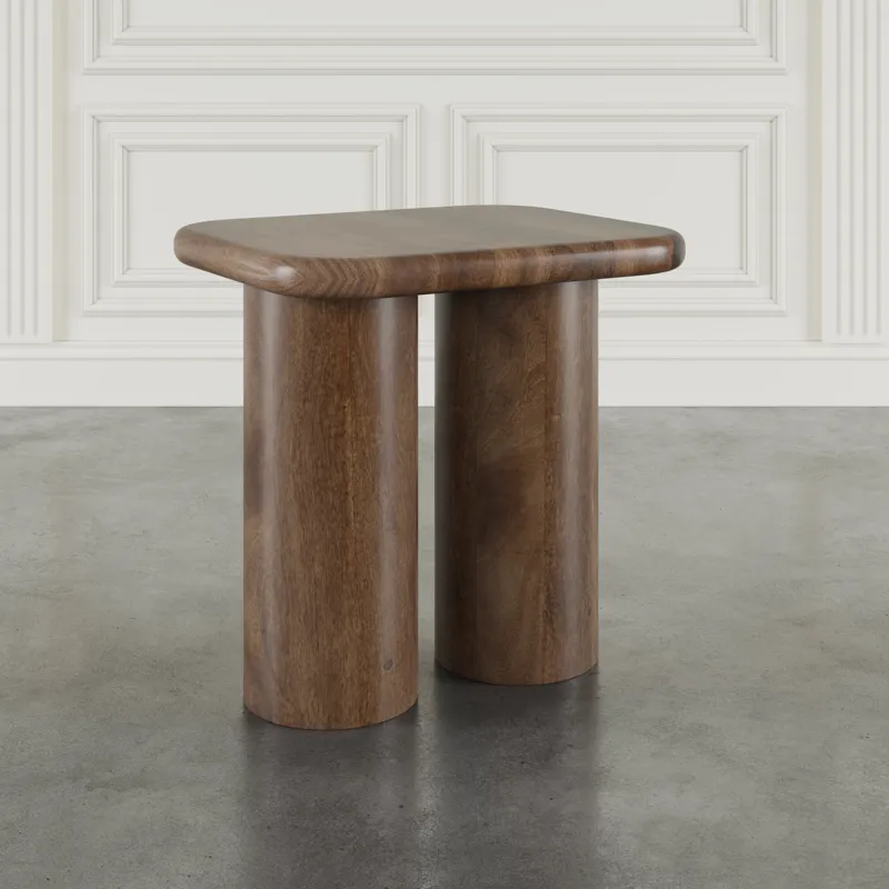 Mandara Global Modern Solid Wood Pillar Double Pedestal End Table