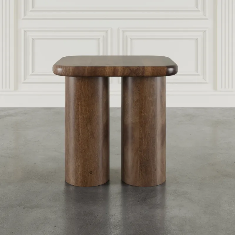 Mandara Global Modern Solid Wood Pillar Double Pedestal End Table
