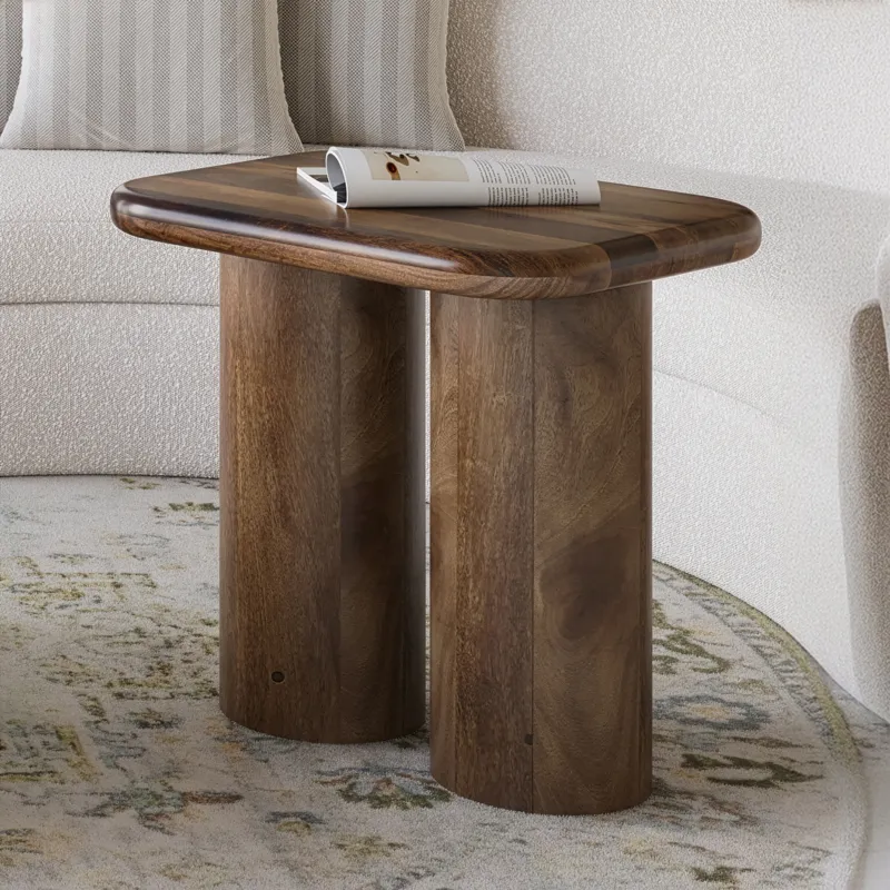 Mandara Global Modern Solid Wood Pillar Double Pedestal End Table