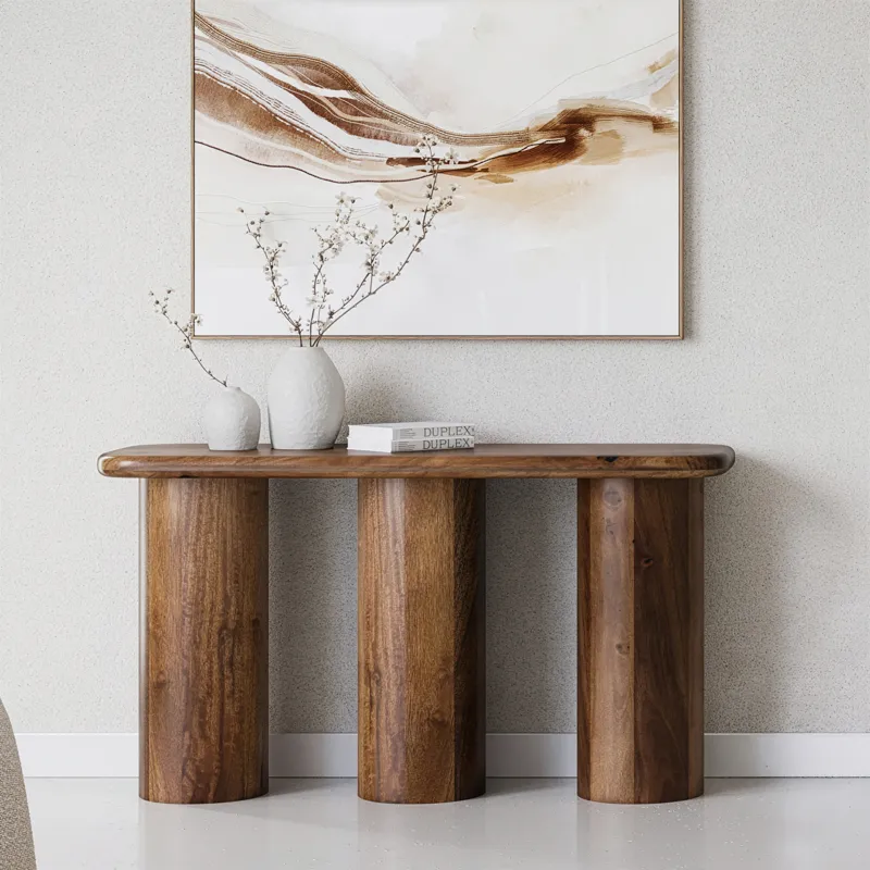 Mandara Global Modern 54\" Solid Wood Pillar Sofa Console Table