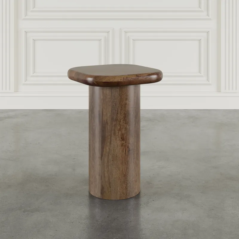 Mandara Global Modern Solid Wood Pillar Chairside Pedestal Square End Table