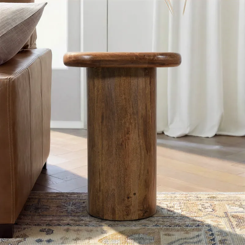 Mandara Global Modern Solid Wood Pillar Chairside Pedestal Square End Table