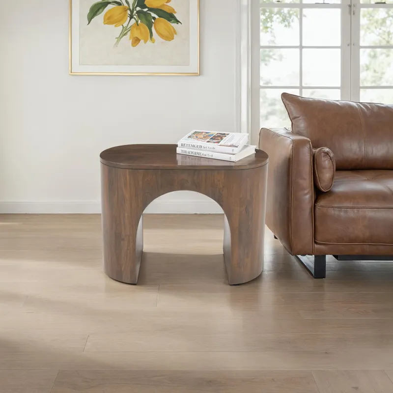 Luna Modern Architectural Pedestal Curved End Table