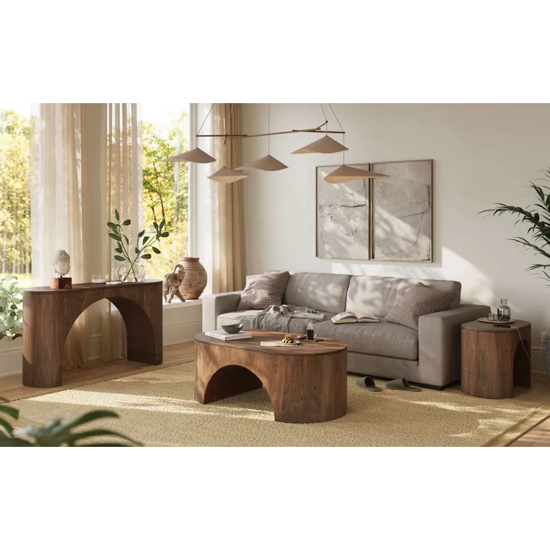 Luna Modern Architectural Three Piece Curved Living Room Table Set