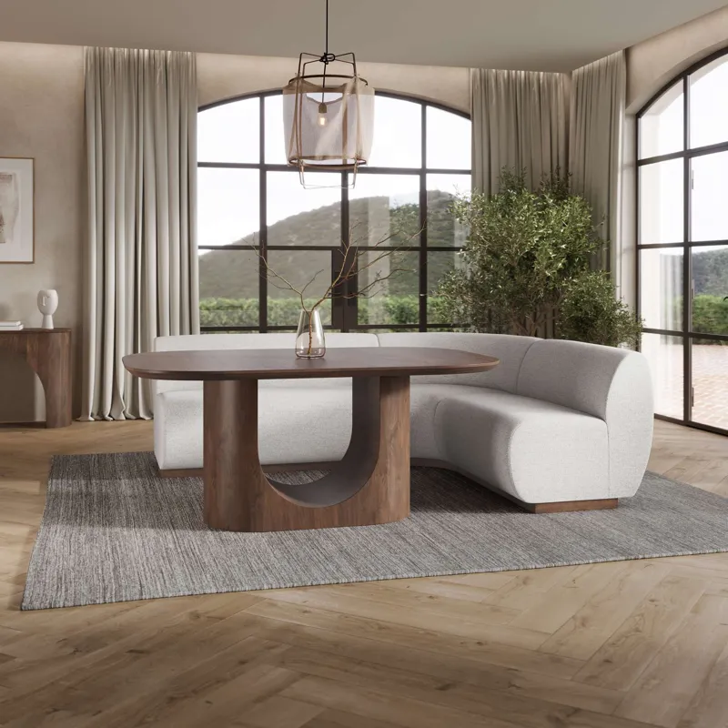 Milano Performance Fabric Modern Banquette Upholstered Sectional Bench Seating With Five Seats And Corner Wedge