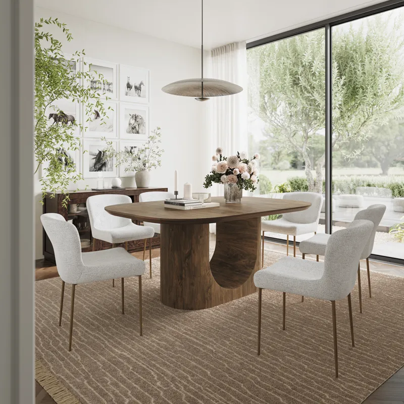 Luna 70\" Modern Architectural Pedestal Curved Dining Table