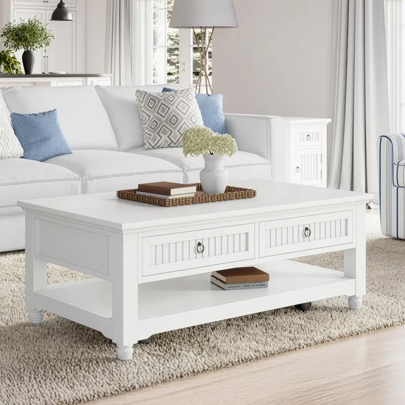 Westport Modern Farmhouse 50\" Coffee Table With Storage And Caster Wheels