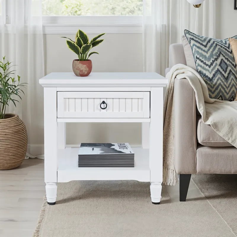 Westport Modern Farmhouse 24\" Square End Table With Storage Shelf