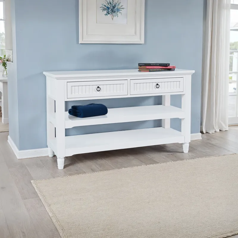 Westport Modern Farmhouse 50\" Sofa Console Table With Storage Drawers And Shelves