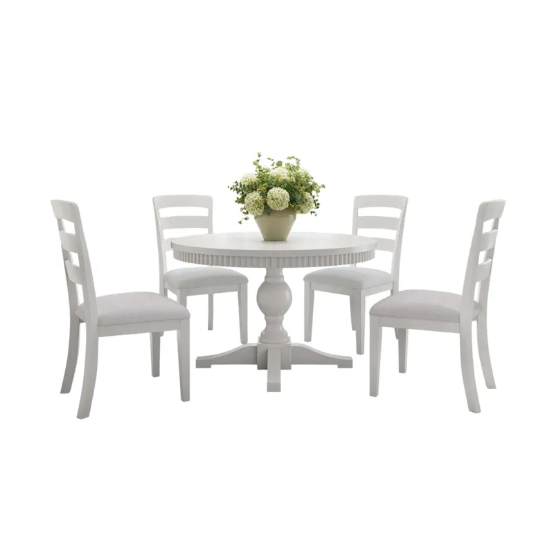 Westport Five Piece Modern Farmhouse 66" Pedestal Dining Set With Upholstered Ladderback Chairs