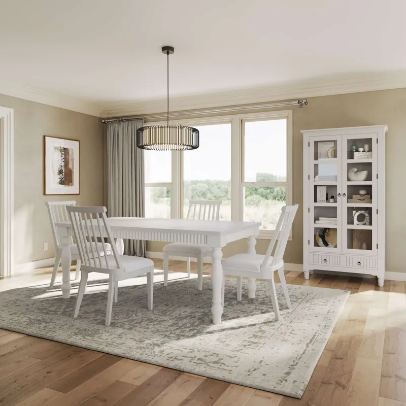 Westport Five Piece Modern Farmhouse 72" Dining Set With Upholstered Dowel Back Chairs