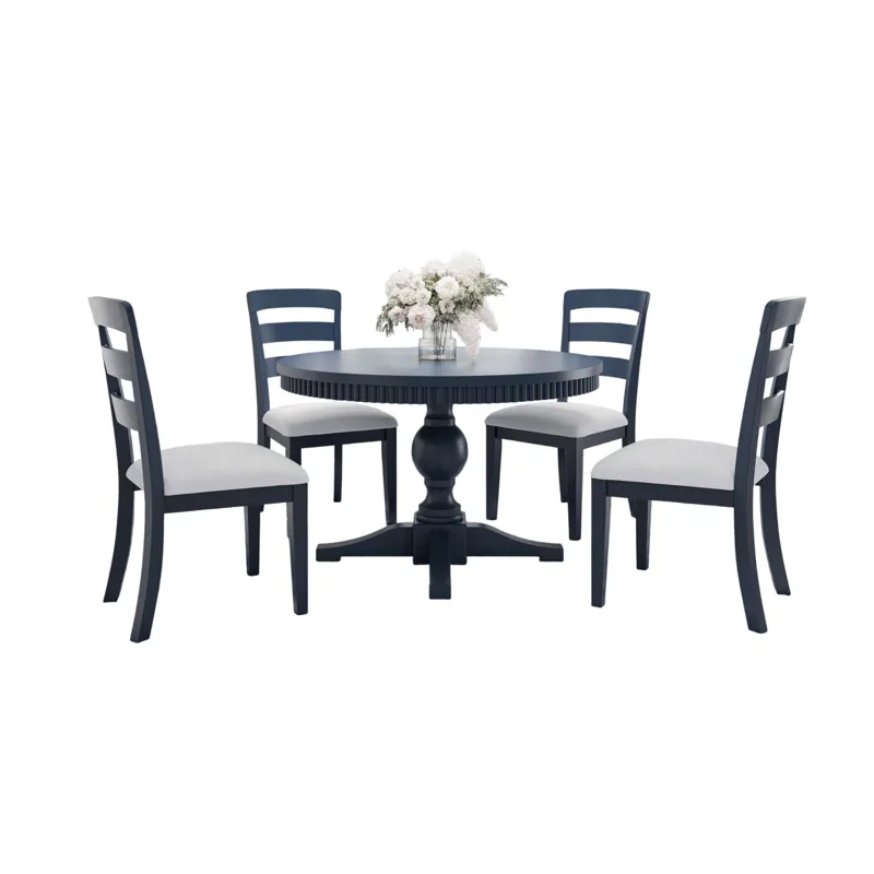 Westport Five Piece Modern Farmhouse 66" Pedestal Dining Set With Upholstered Ladderback Chairs