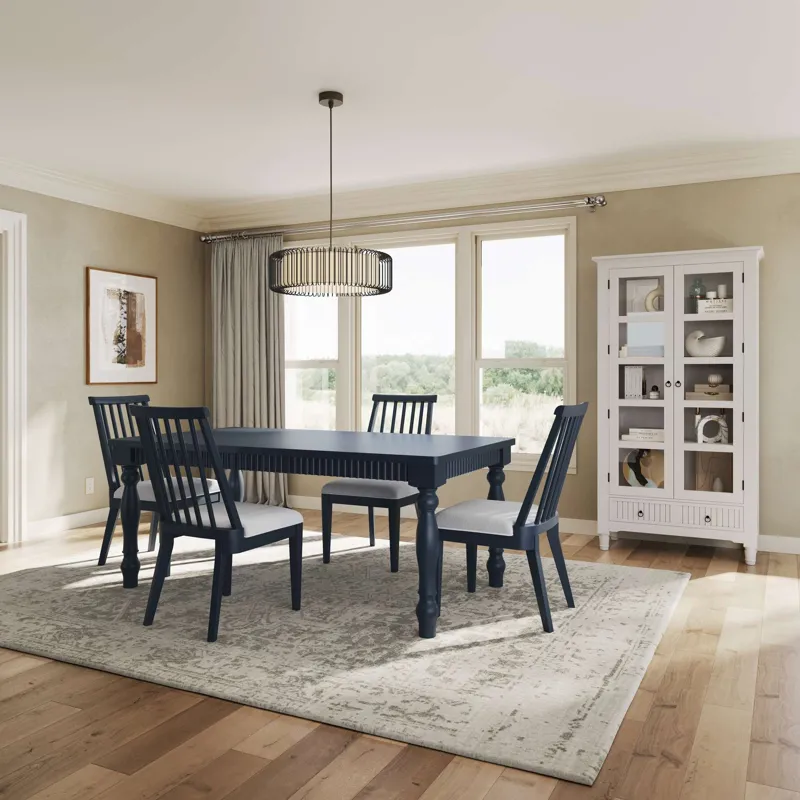 Westport Five Piece Modern Farmhouse 72" Dining Set With Upholstered Dowel Back Chairs
