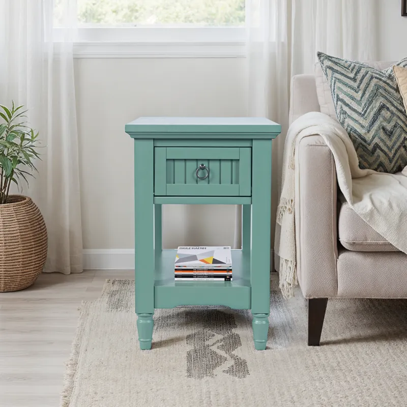 Westport Modern Farmhouse Chairside End Table With Storage Shelf