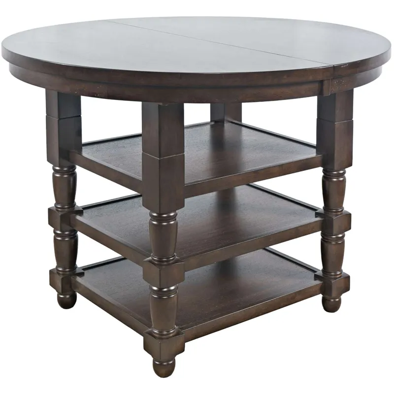 Winchester Classic Farmhouse 66-Inch Round Adjustable Height Adjustable-Height Extension Dining Table With Storage