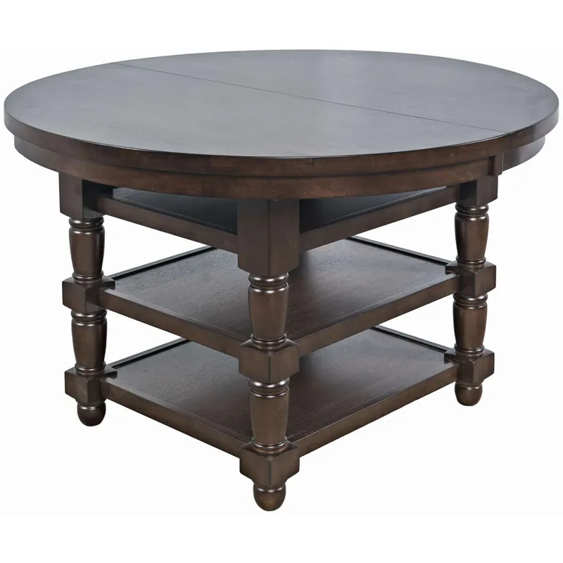 Winchester Classic Farmhouse 66-Inch Round Adjustable Height Adjustable-Height Extension Dining Table With Storage