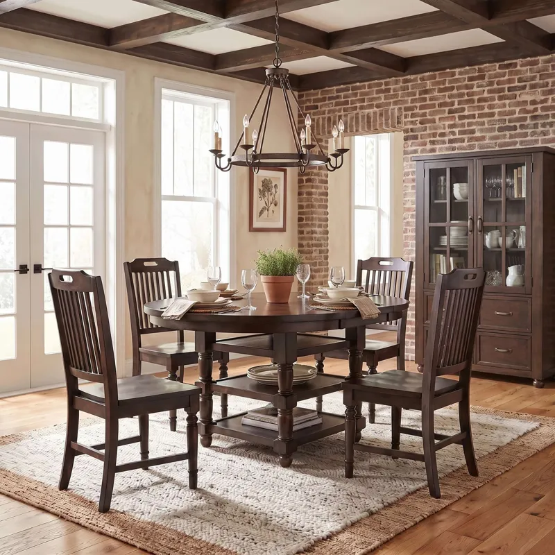 Winchester Classic Farmhouse 66-Inch Round Adjustable Height Adjustable-Height Extension Dining Table With Storage