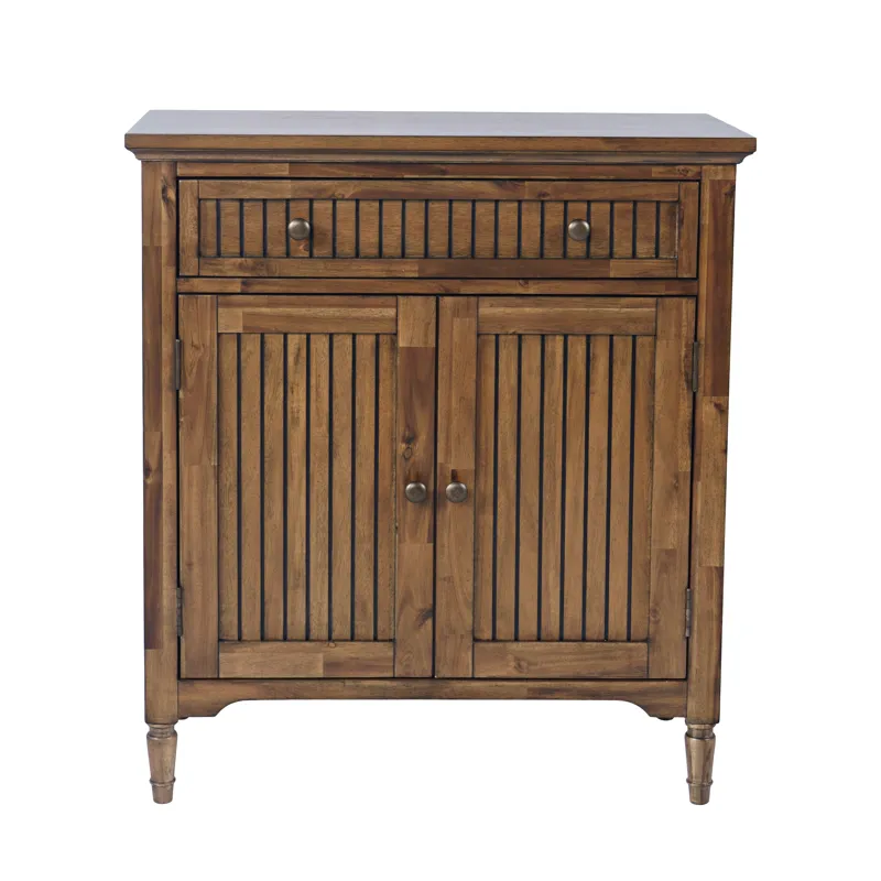 Bridgton 32\" Slat Panel Door Accent Cabinet Farmhouse Transitional Storage With Adjustable Shelves