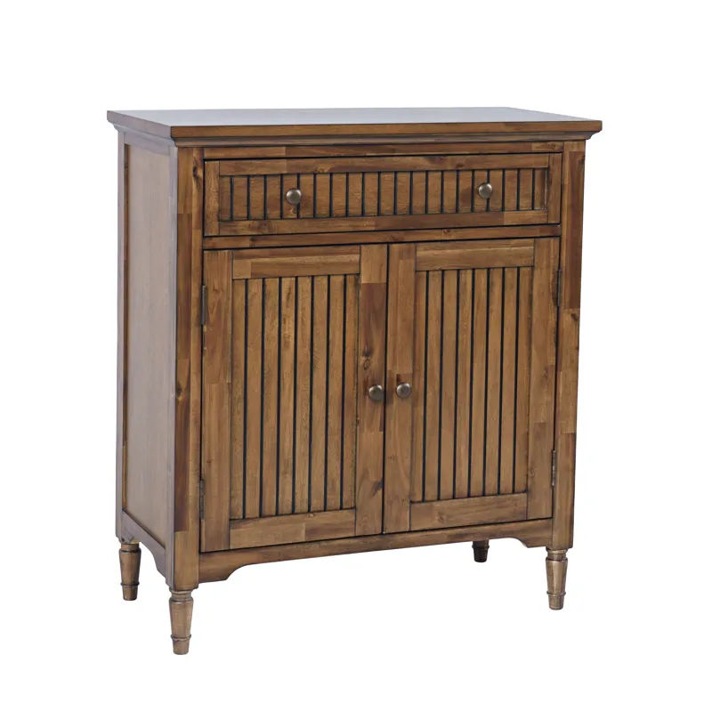 Bridgton 32\" Slat Panel Door Accent Cabinet Farmhouse Transitional Storage With Adjustable Shelves