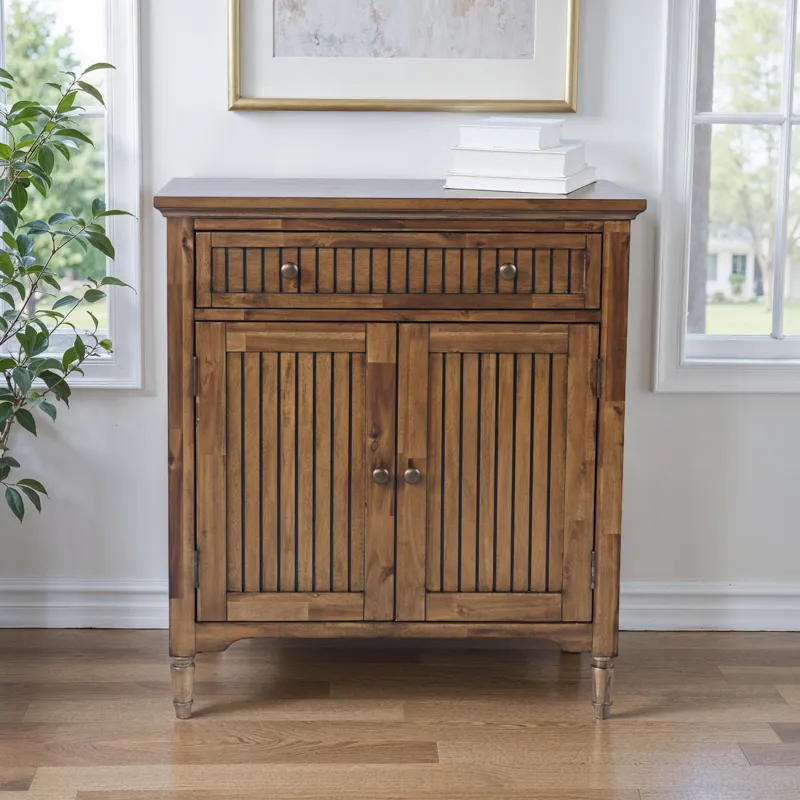 Bridgton 32\" Slat Panel Door Accent Cabinet Farmhouse Transitional Storage With Adjustable Shelves