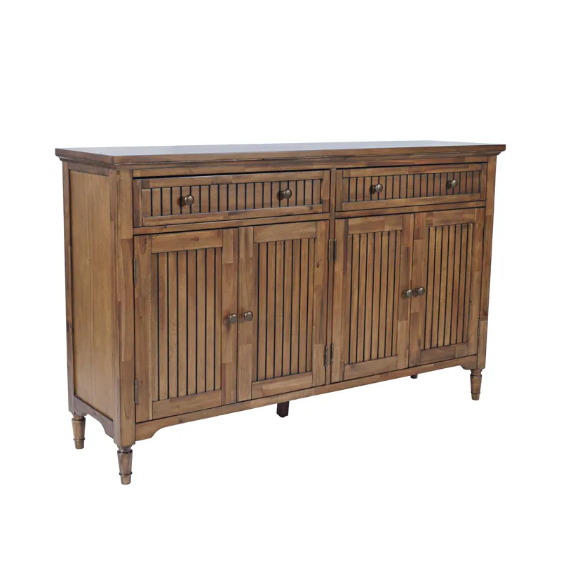 Bridgton 58\" Slat Panel Door Sideboard Cabinet Farmhouse Transitional Storage With Adjustable Shelv