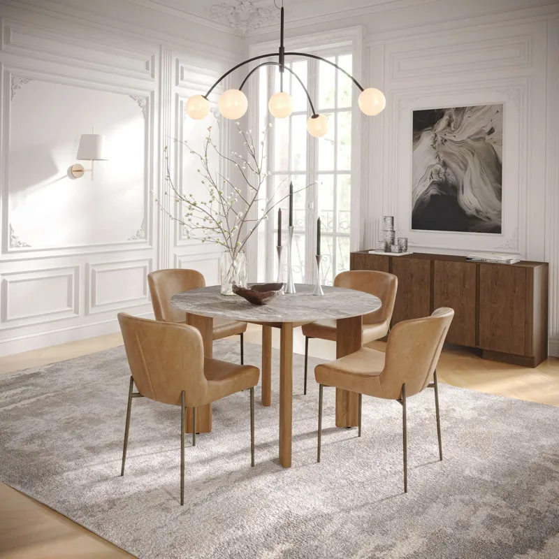 Sierrafina 5-Piece Modern Rustic 47-Inch Round Sintered Stone Dining Set With Easley Chairs
