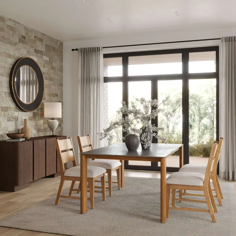 Sierrafina 5-Piece Modern Rustic 66-Inch Sintered Stone Dining Set With Ladderback Chairs