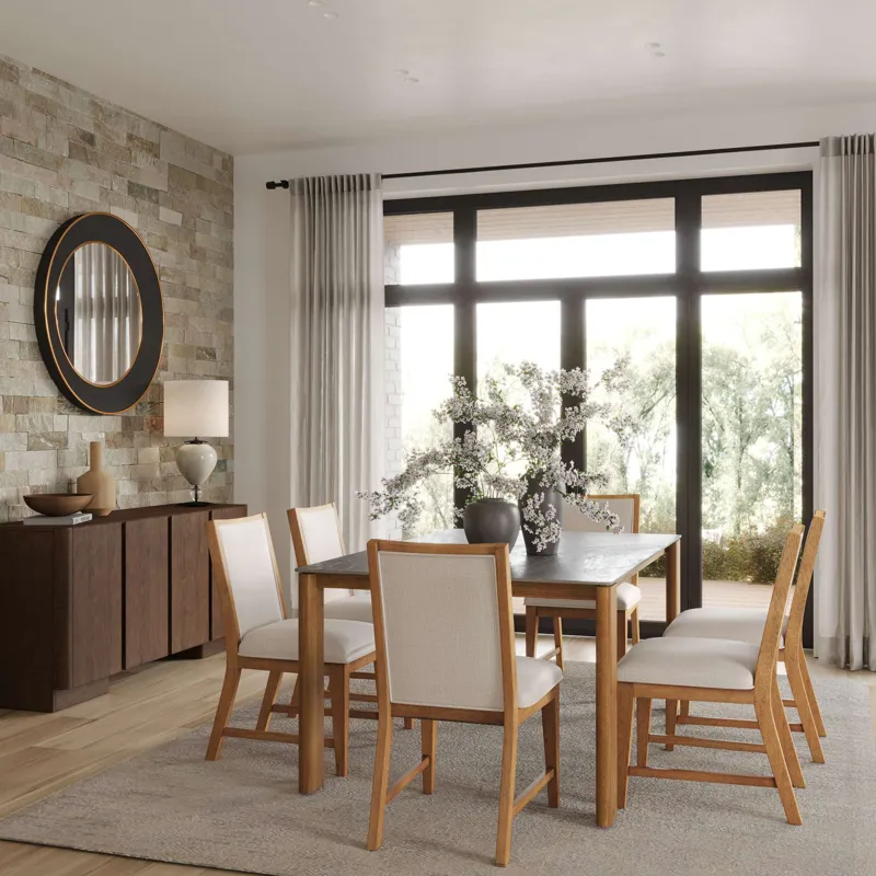 Sierrafina 7-Piece Modern Rustic 66-Inch Sintered Stone Dining Set With Upholstered Chairs