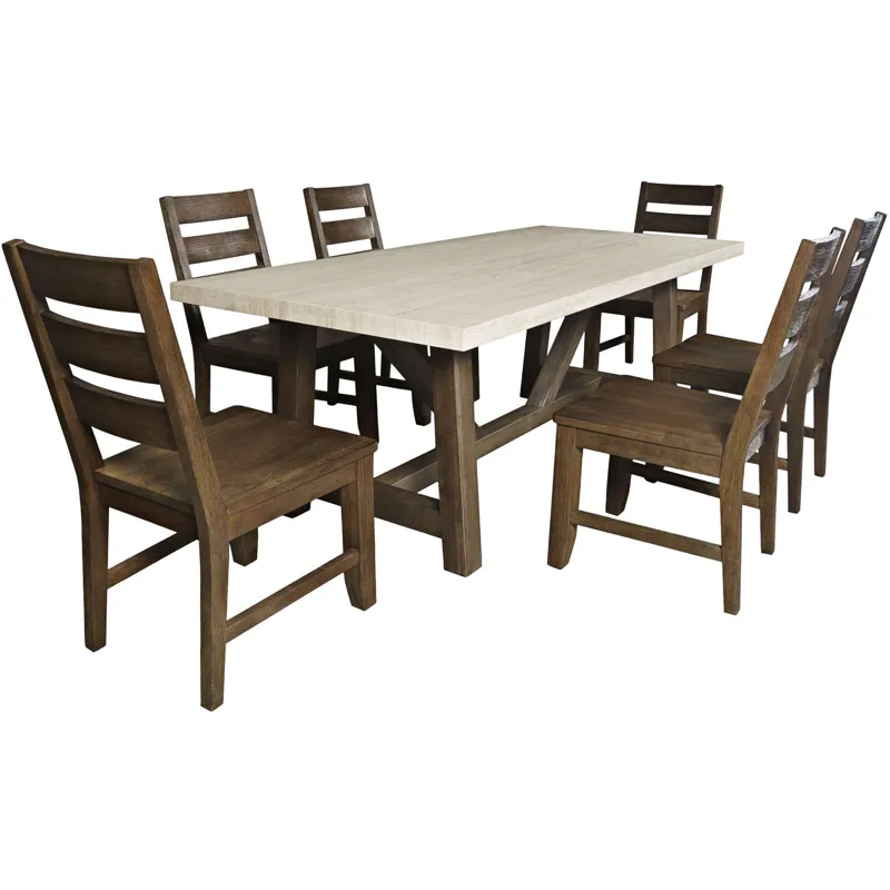Sierrafina 7-Piece Modern Rustic 87-Inch Trestle Sintered Stone Dining Set With Rung-Back Chairs