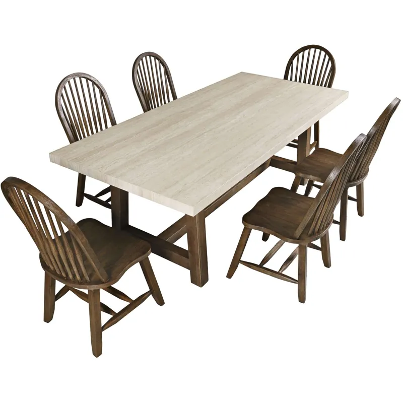 Sierrafina 7-Piece Modern Rustic 87-Inch Trestle Sintered Stone Dining Set With Hoop-Back Chairs