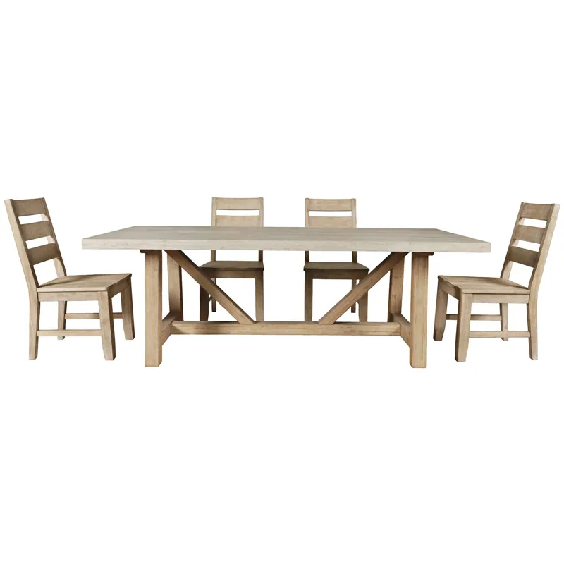 Sierrafina 5-Piece Modern Rustic 87-Inch Trestle Sintered Stone Dining Set With Ladderback Chairs