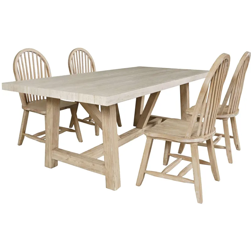 Sierrafina 5-Piece Modern Rustic 87-Inch Trestle Sintered Stone Dining Set With Hoop-Back Chairs