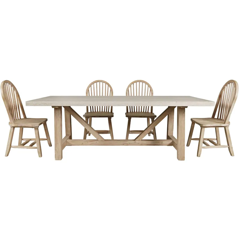 Sierrafina 5-Piece Modern Rustic 87-Inch Trestle Sintered Stone Dining Set With Hoop-Back Chairs