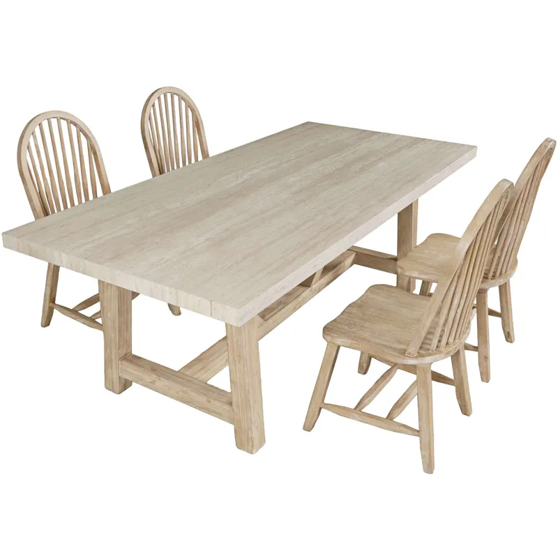 Sierrafina 5-Piece Modern Rustic 87-Inch Trestle Sintered Stone Dining Set With Hoop-Back Chairs