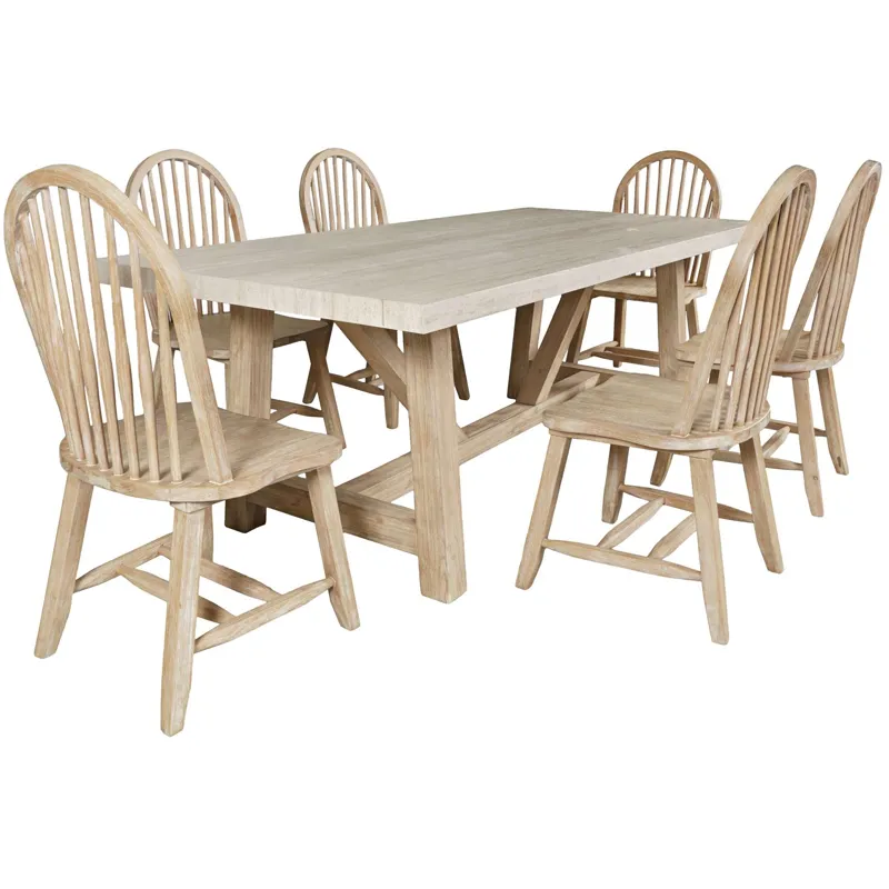 Sierrafina 7-Piece Modern Rustic 87-Inch Trestle Sintered Stone Dining Set With Hoop-Back Chairs