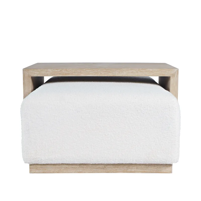 Hudson 48\" Modern Luxury Ivory Boucle Upholstered Sliding Ottoman With Caster Wheels And Coffee Tab