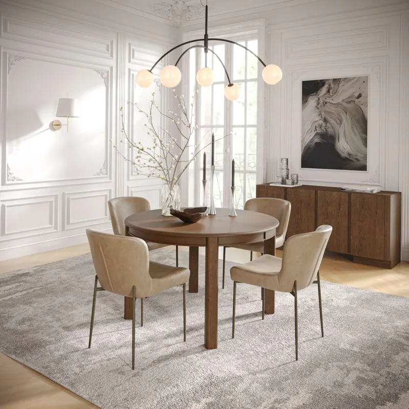 Carsons Modern Transitional 5-Piece Round Dining Set With Easley Chairs