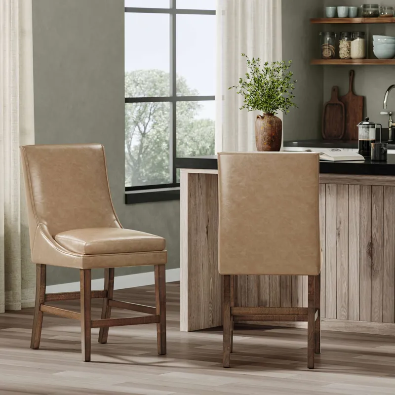 Carsons Modern Transitional Faux Leather Upholstered Counter Barstool Set Of 2