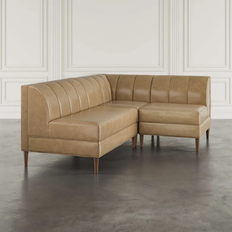 Ruston Modern Banquette Faux Leather Sectional With Four Seats And Corner Wedge