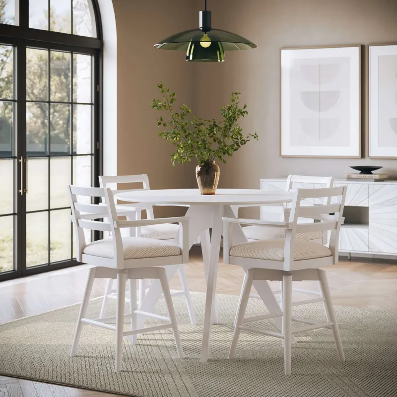 Axis Mid-Century Modern Upholstered Ladderback Swivel Barstools Set Of 2