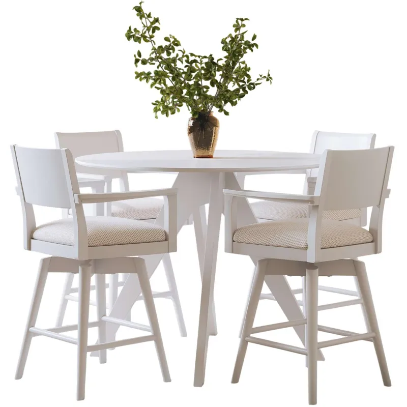 Axis Mid-Century Modern 5-Piece Round Counter Height Panel Swivel Dining Set