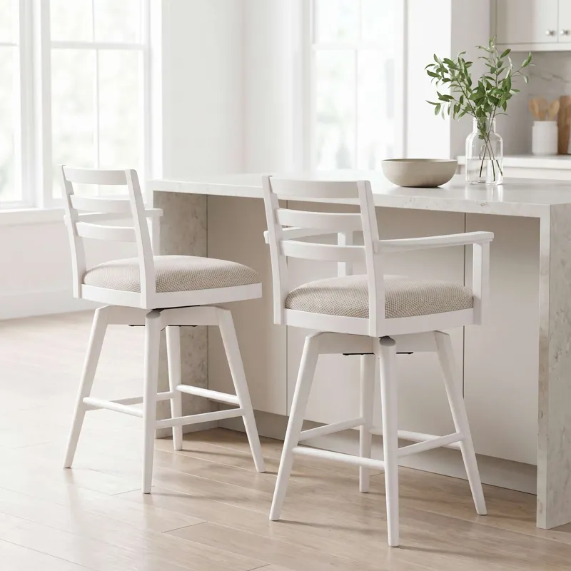 Axis Mid-Century Modern Upholstered Ladderback Swivel Barstools Set Of 2