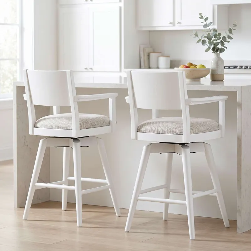 Axis Mid-Century Modern Upholstered Swivel Panel Barstools Set Of 2